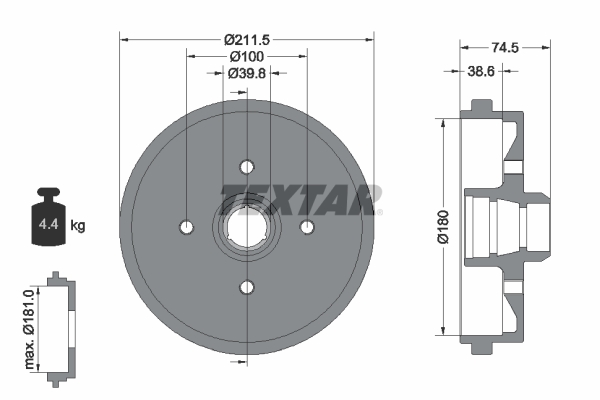 TEXTAR Bremsetromle 94006600 for SKODA AUDI VW SEAT