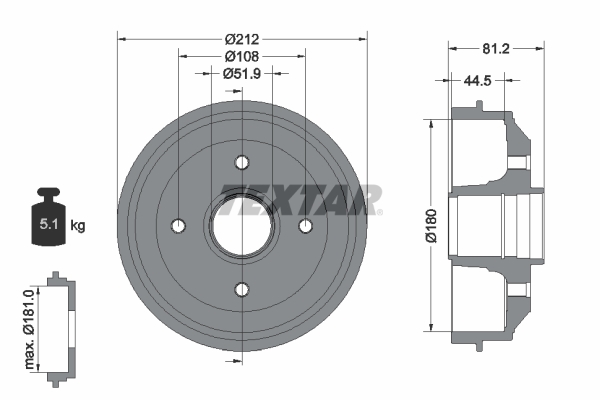 TEXTAR Bremsetromle 94014300 for PEUGEOT