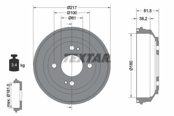 TEXTAR Bremsetromle 94017500 for HONDA ROVER