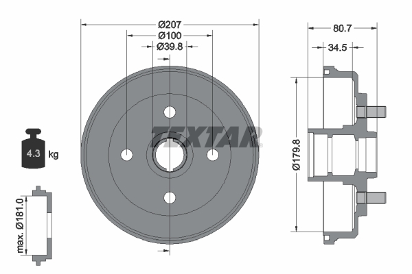 TEXTAR Bremsetromle 94017800 for TOYOTA
