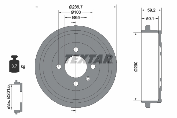 TEXTAR Bremsetromle 94022800 for SKODA VW