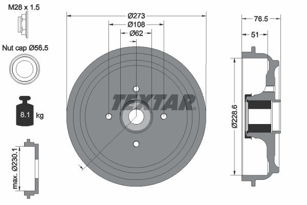TEXTAR Bremsetromle 94037900 for PEUGEOT
