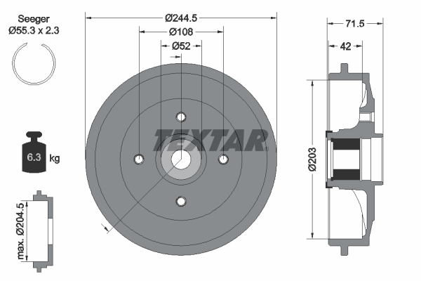 TEXTAR Bremsetromle 94041200 for CITROËN PEUGEOT