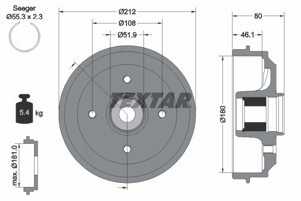 TEXTAR Bremsetromle 94041800 for CITROËN PEUGEOT