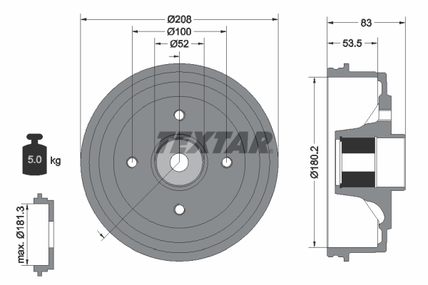 TEXTAR Bremsetromle 94041700 for PEUGEOT RENAULT