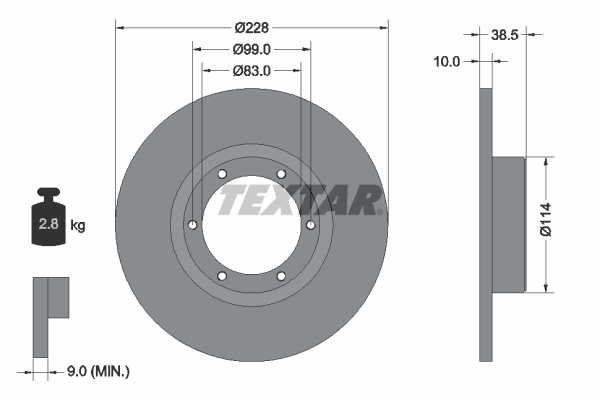 TEXTAR Bremseskive 92009200 228mm 10mm for RENAULT