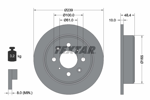 TEXTAR Bremseskive 92060803 239mm 10mm for HONDA ROVER ACURA