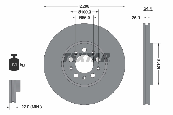 TEXTAR Bremseskive 92106605 288mm 25mm for VW VW (SVW) VW (FAW) SKODA SEAT