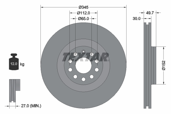 TEXTAR Bremseskive 92120605 345mm 30mm for VW