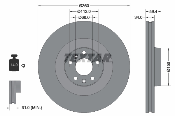 TEXTAR Bremseskive 92122205 360mm 34mm for VW