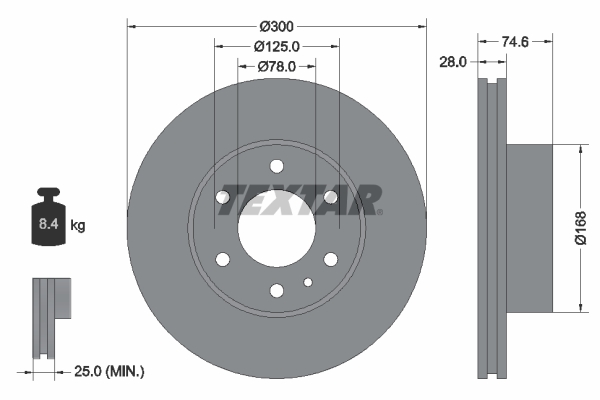 TEXTAR Bremseskive 92155903 300mm 28mm for IVECO