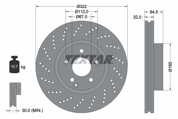 TEXTAR Bremseskive 92163405 perforeret 322mm 32mm for MERCEDES-BENZ BEIJING BENZ (BBDC)