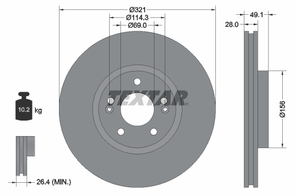 TEXTAR Bremseskive 92166005 321mm 28mm for HYUNDAI