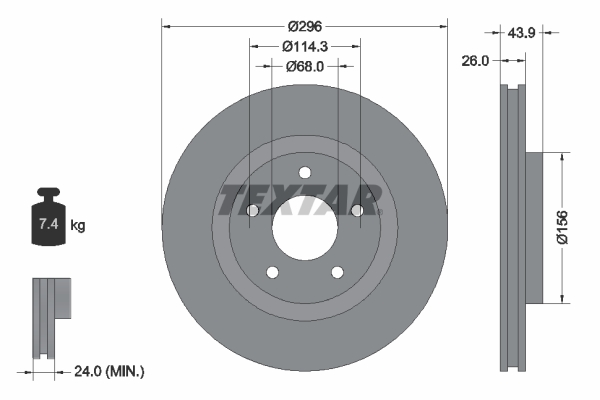 TEXTAR Bremseskive 92167405 296mm 26mm for NISSAN NISSAN (DFAC)
