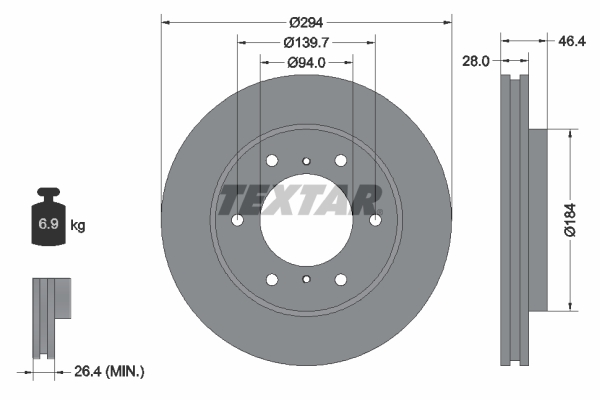 TEXTAR Bremseskive 92180205 294mm 28mm for FIAT MITSUBISHI