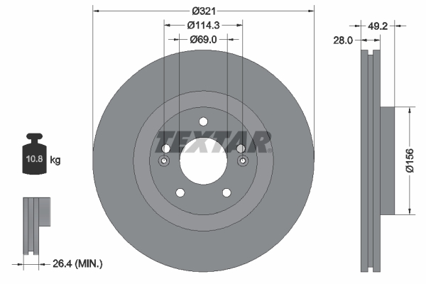 TEXTAR Bremseskive 92242905 321mm 28mm for KIA