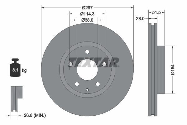 TEXTAR Bremseskive 92257405 297mm 28mm for MAZDA HONGQI