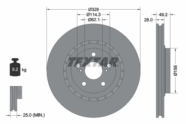 TEXTAR Bremseskive 92259405 328mm 28mm for LEXUS TOYOTA