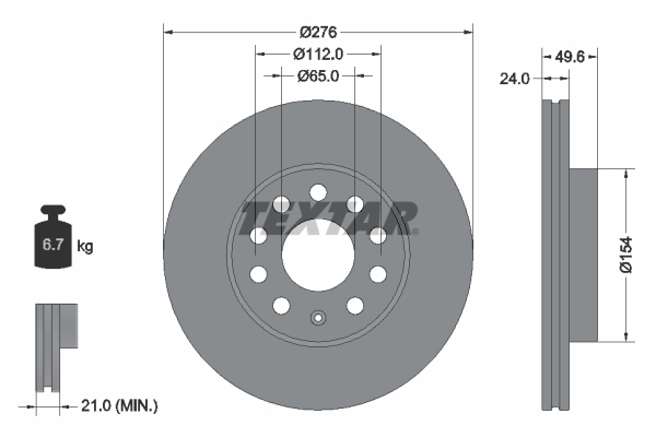 TEXTAR Bremseskive 92271905 276mm 24mm for VW (SVW)