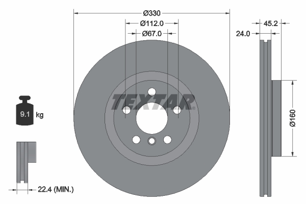TEXTAR Bremseskive 92274405 330mm 24mm for BMW