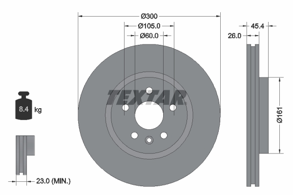 TEXTAR Bremseskive 92277205 300mm 26mm for OPEL