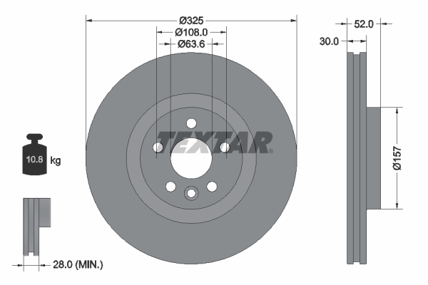 TEXTAR Bremseskive 92278605 325mm 30mm for JAGUAR LAND ROVER
