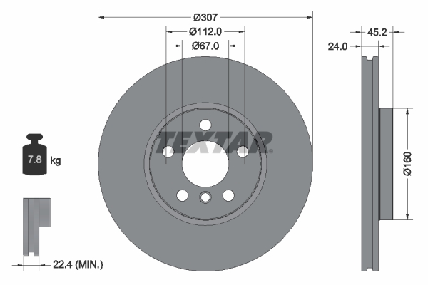 TEXTAR Bremseskive 92283605 307mm 24mm for BMW BMW (BRILLIANCE)
