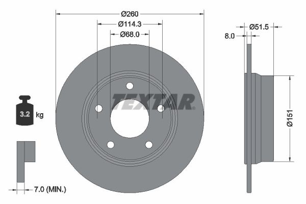 TEXTAR Bremseskive 92335803 260mm 8mm for RENAULT NISSAN (DFAC)