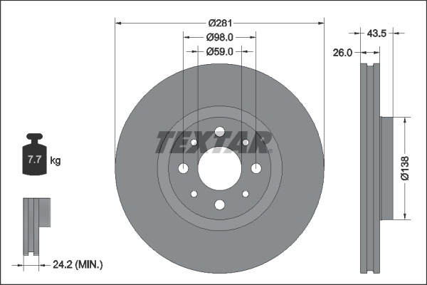 TEXTAR Bremseskive 92344703 281mm 26mm for FIAT