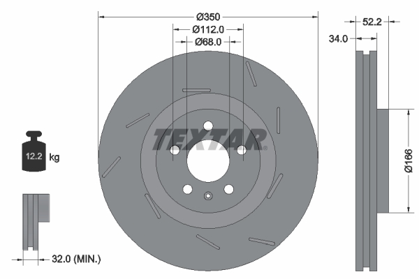 TEXTAR Bremseskive 92319105 lukket 350mm 34mm for PORSCHE