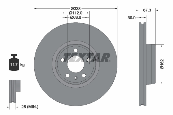 TEXTAR Bremseskive 92345505 338mm 30mm for AUDI