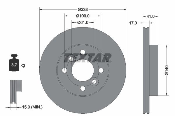 TEXTAR Bremseskive 92350903 238mm 17mm for RENAULT (DFAC)