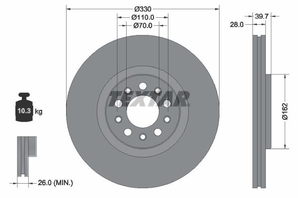 TEXTAR Bremseskive 92351103 330mm 28mm for JEEP