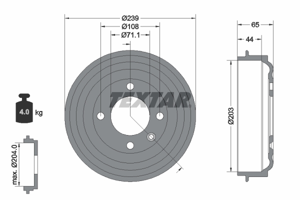 TEXTAR Bremsetromle 94049500 for PEUGEOT
