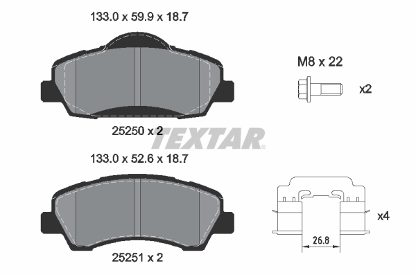 TEXTAR Bremseklodser 2525004 for PEUGEOT