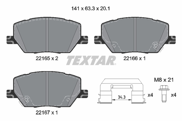 TEXTAR Bremseklodser 2216503 for FIAT ALFA ROMEO JEEP