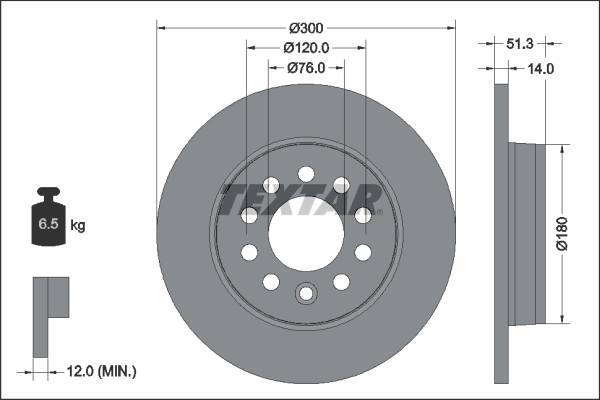 TEXTAR Bremseskive 92345203 300mm 14mm for VW