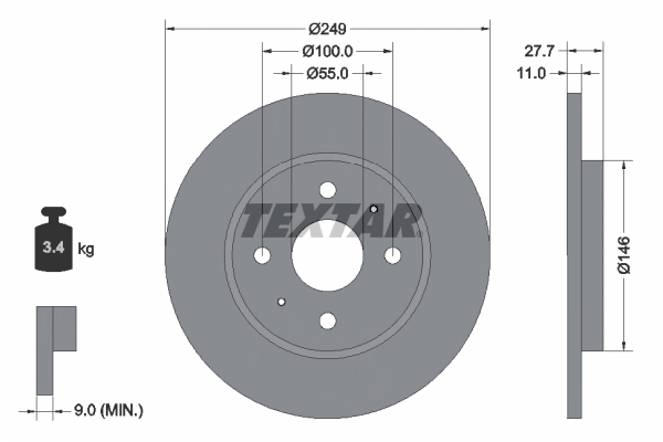 TEXTAR Bremseskive 92354903 249mm 11mm for BYD