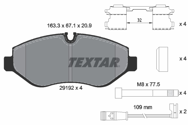 TEXTAR Bremseklodser 2919202 for VW DODGE MERCEDES-BENZ