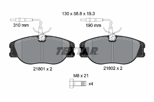 TEXTAR Bremseklodser 2180101 for CITROËN FIAT LANCIA PEUGEOT