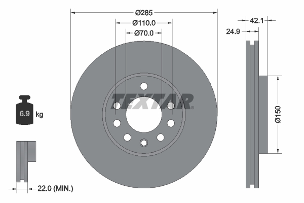 TEXTAR Bremseskive 92118705 285mm 25mm for VAUXHALL SAAB FIAT CADILLAC PUMA