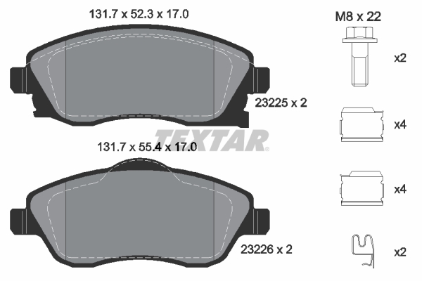 TEXTAR Bremseklodser 2322501 for OPEL VAUXHALL GENERAL MOTORS