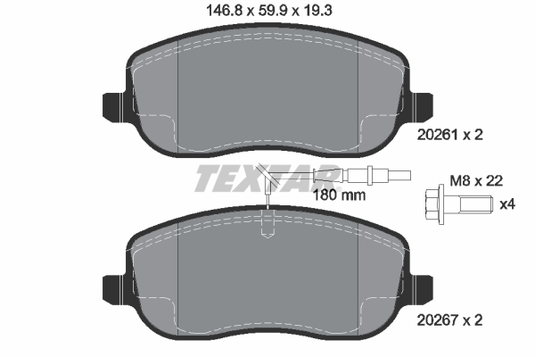TEXTAR Bremseklodser 2026101 for PEUGEOT CITROËN FIAT