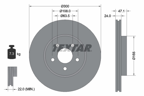TEXTAR Bremseskive 92109605 300mm 24mm for FORD JAGUAR