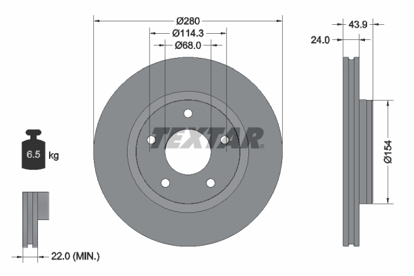 TEXTAR Bremseskive 92232205 280mm 24mm for NISSAN NISSAN (DFAC)