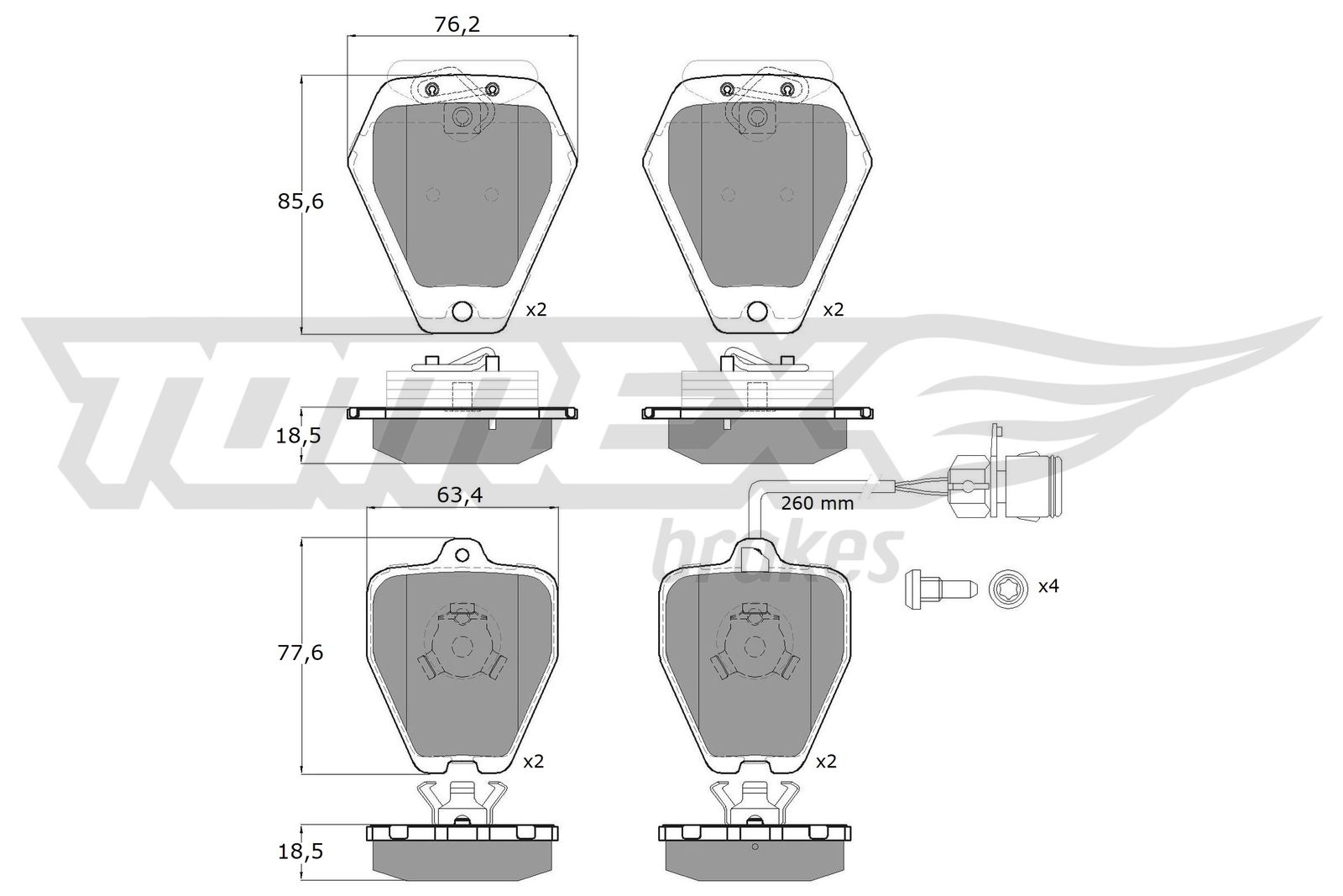 TOMEX BRAKES Bremseklodser TX 12-26 foraksel for VW AUDI