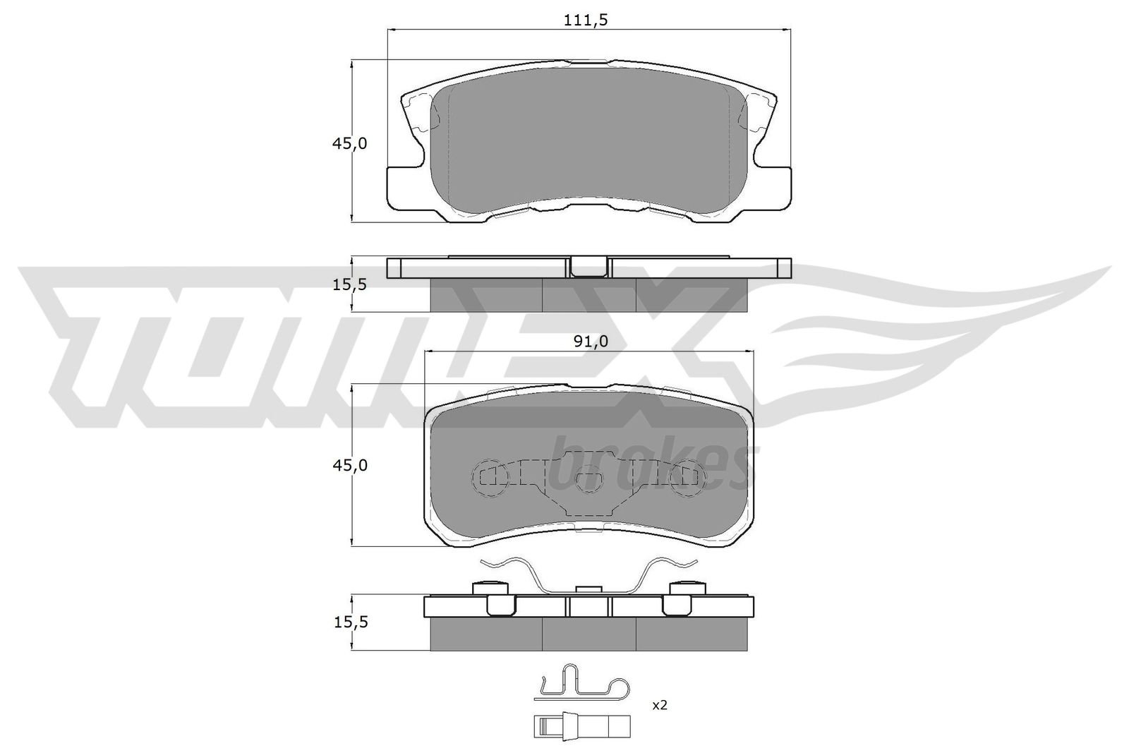 TOMEX BRAKES Bremseklodser tx1504 bagaksel for PEUGEOT MITSUBISHI LANCIA CHRYSLER JEEP DODGE MITSUBISHI (GAC)