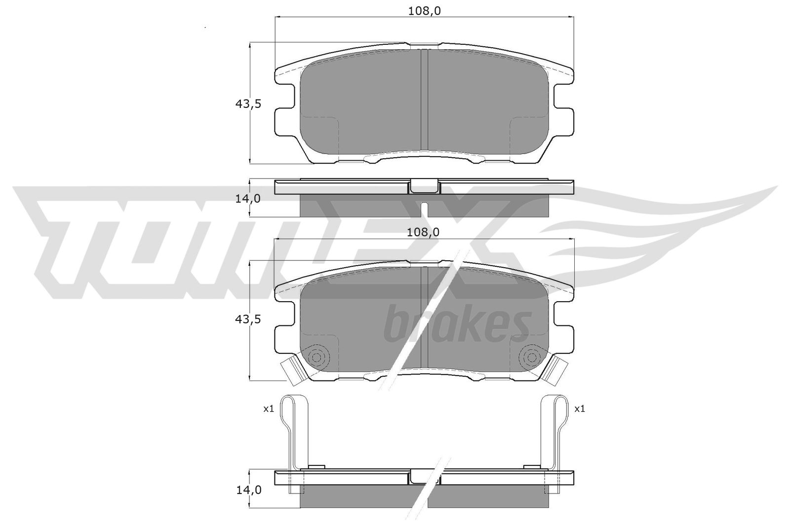 TOMEX BRAKES Bremseklodser tx1544 bagaksel for MITSUBISHI NISSAN