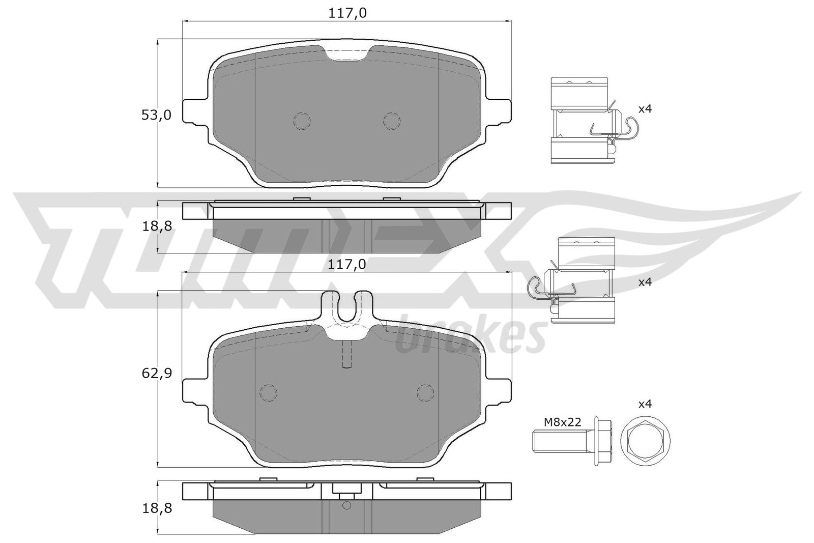 TOMEX BRAKES Bremseklodser TX 60-22 bagaksel for MERCEDES-BENZ
