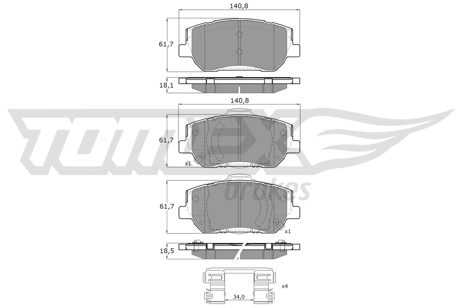 TOMEX BRAKES Bremseklodser tx6045 foraksel for HYUNDAI